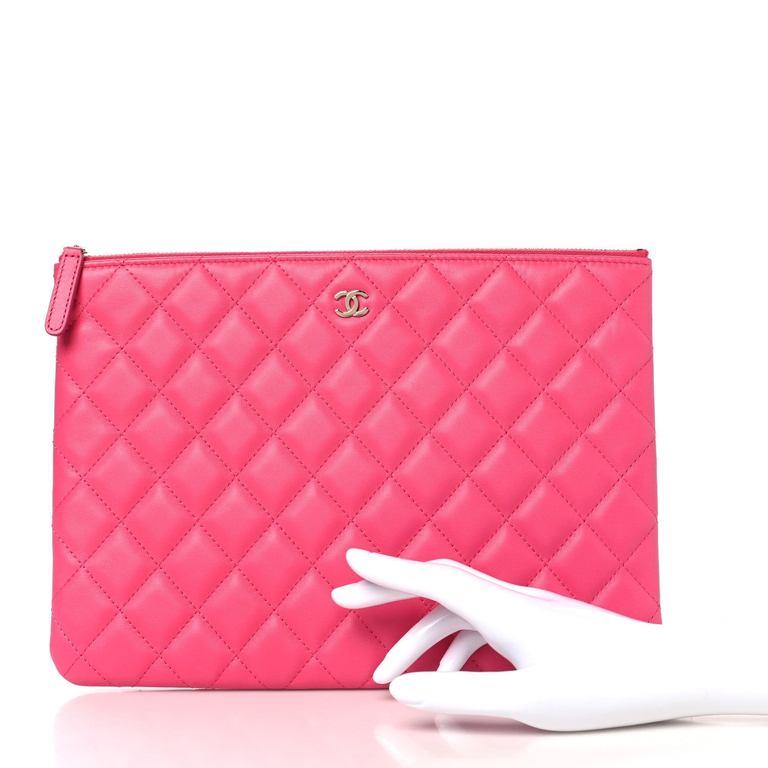 Lambskin Quilted Medium Cosmetic Case Dark Pink