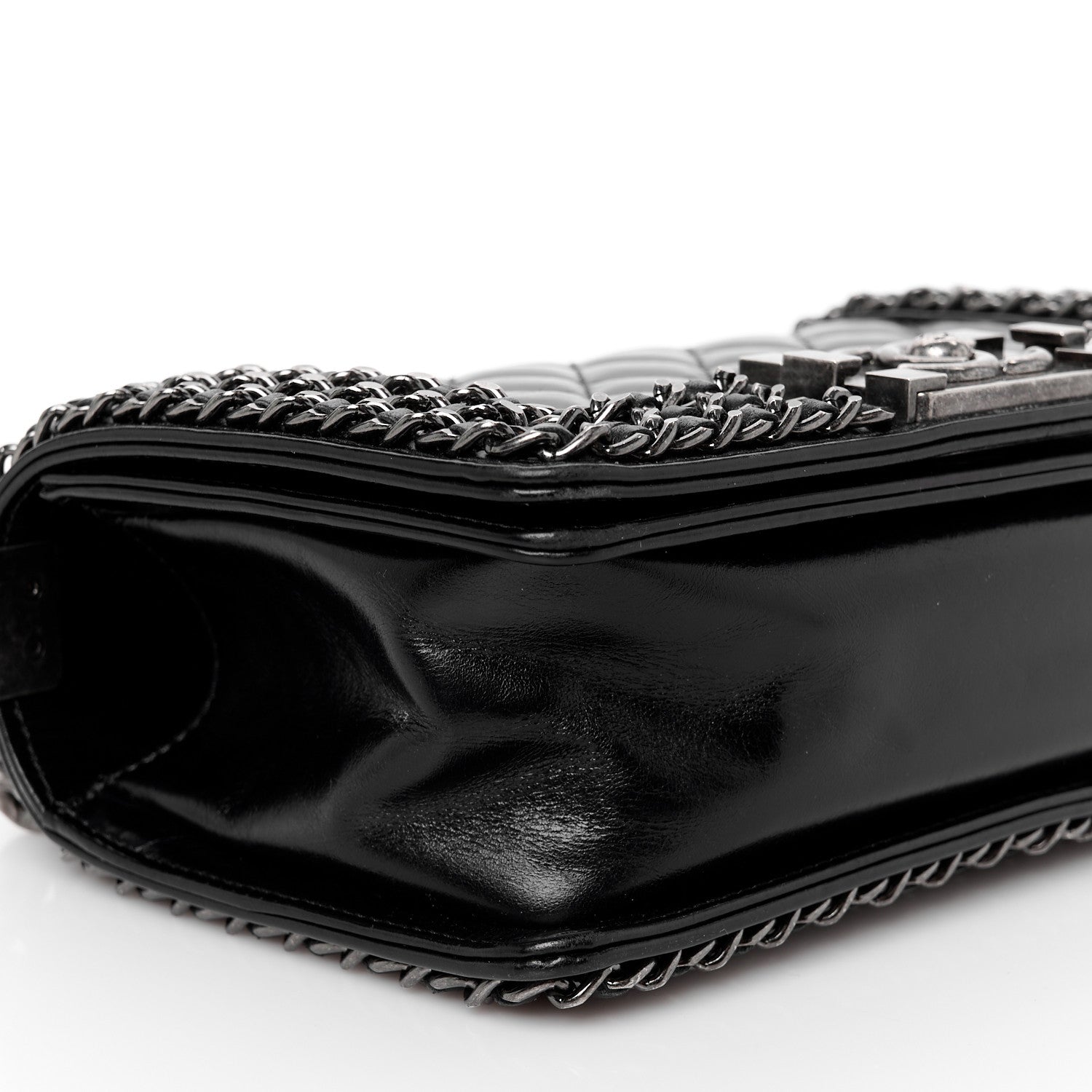 Chanel Glazed Calfskin Quilted Small Boy Chained Flap Black