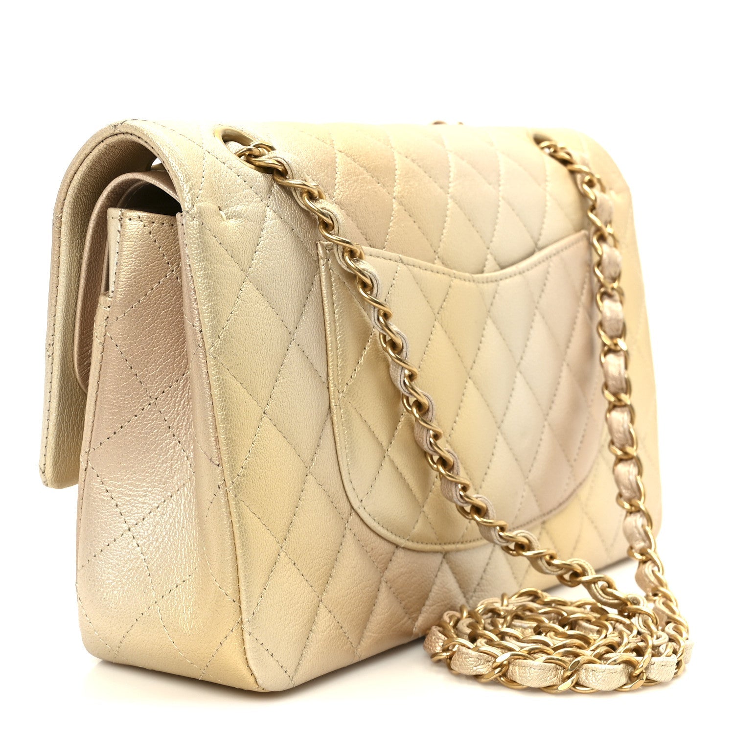 Chanel Metallic Goatskin Quilted Ombre Medium Double Flap Gold
