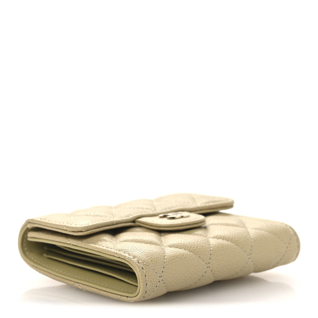Caviar Quilted Compact Flap Wallet Light Green