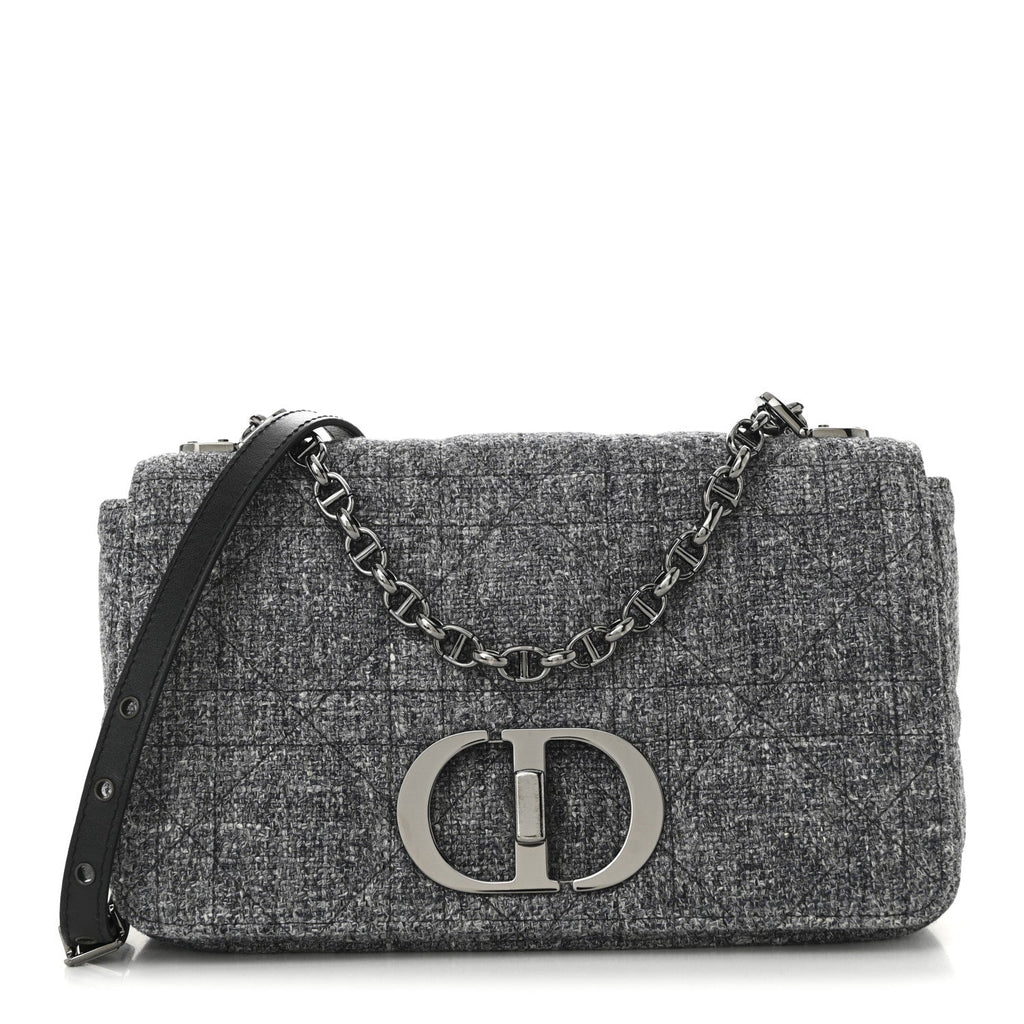 Christian Dior Tweed Macrocannage Medium Caro Bag Black