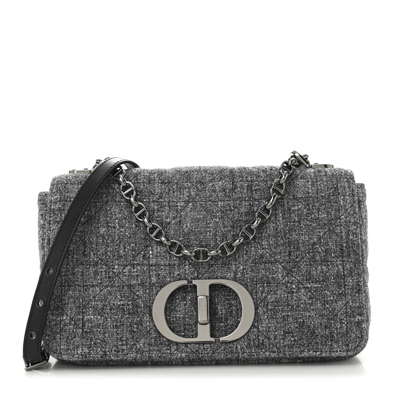 Christian Dior Tweed Macrocannage Medium Caro Bag Black