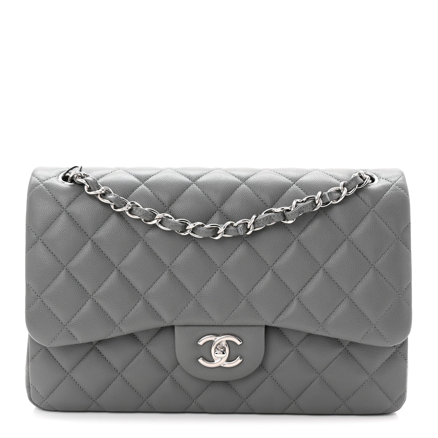 Chanel Caviar Quilted Jumbo Double Flap Grey