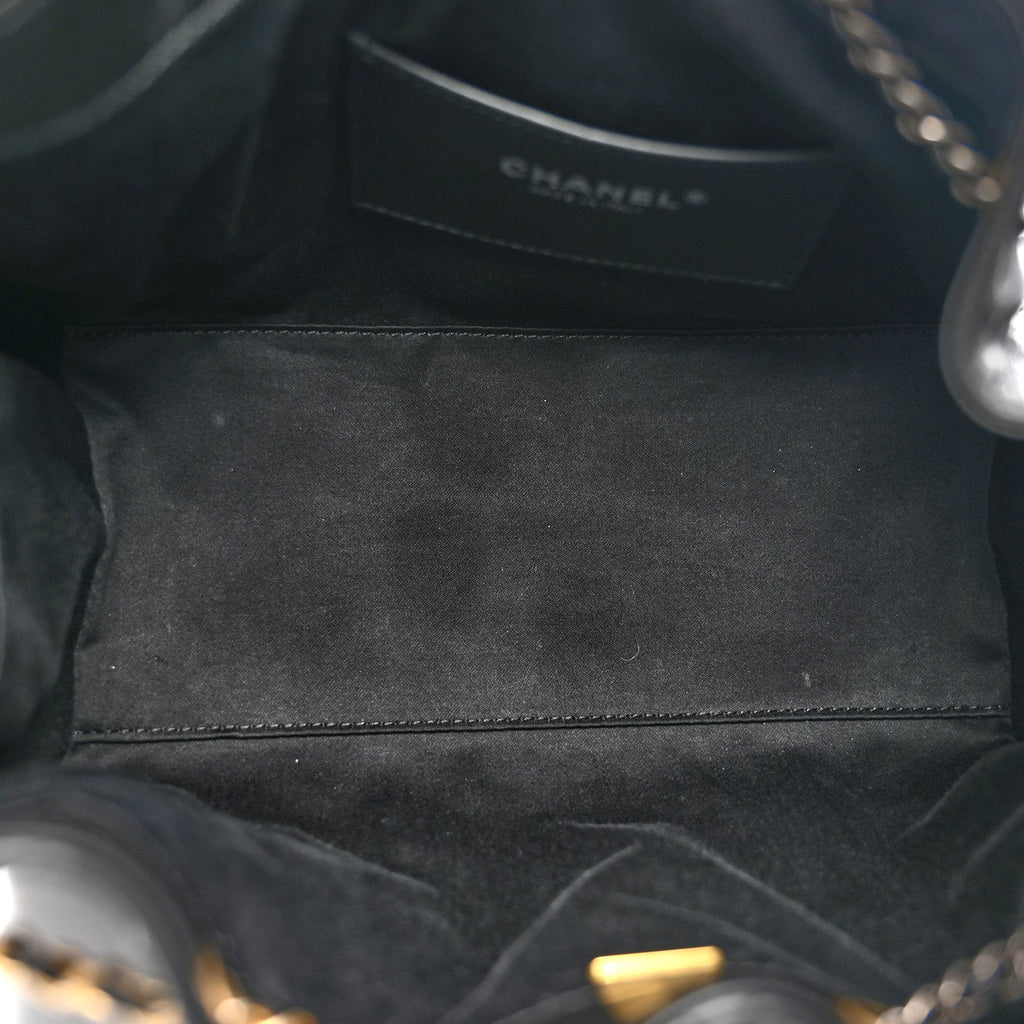 Chanel Shiny Crumpled Calfskin Quilted Small Chanel 25 Handbag Black
