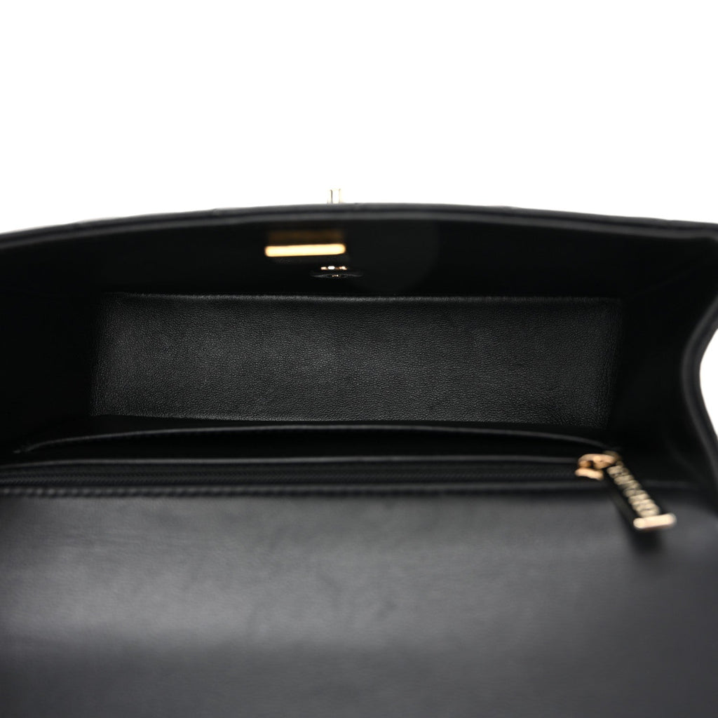 Chanel Lambskin Quilted Mini Top Handle Rectangular Flap Black