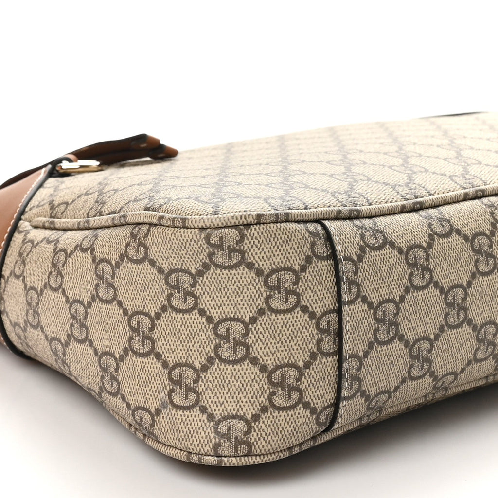 Gucci GG Supreme Monogram Emblem Medium Shoulder Bag Beige Dark Brown