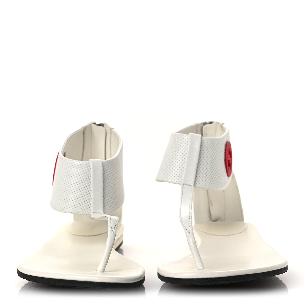 Gucci Calfskin GG Zip Thong Sandals 40.5 White