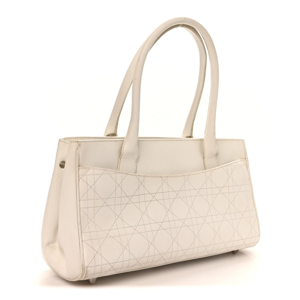 Christian Dior Calfskin Cannage D Buckle East West Tote White