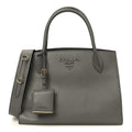 Prada Saffiano Cuir Calfskin Medium Monochrome Top Handle Tote Ardesia