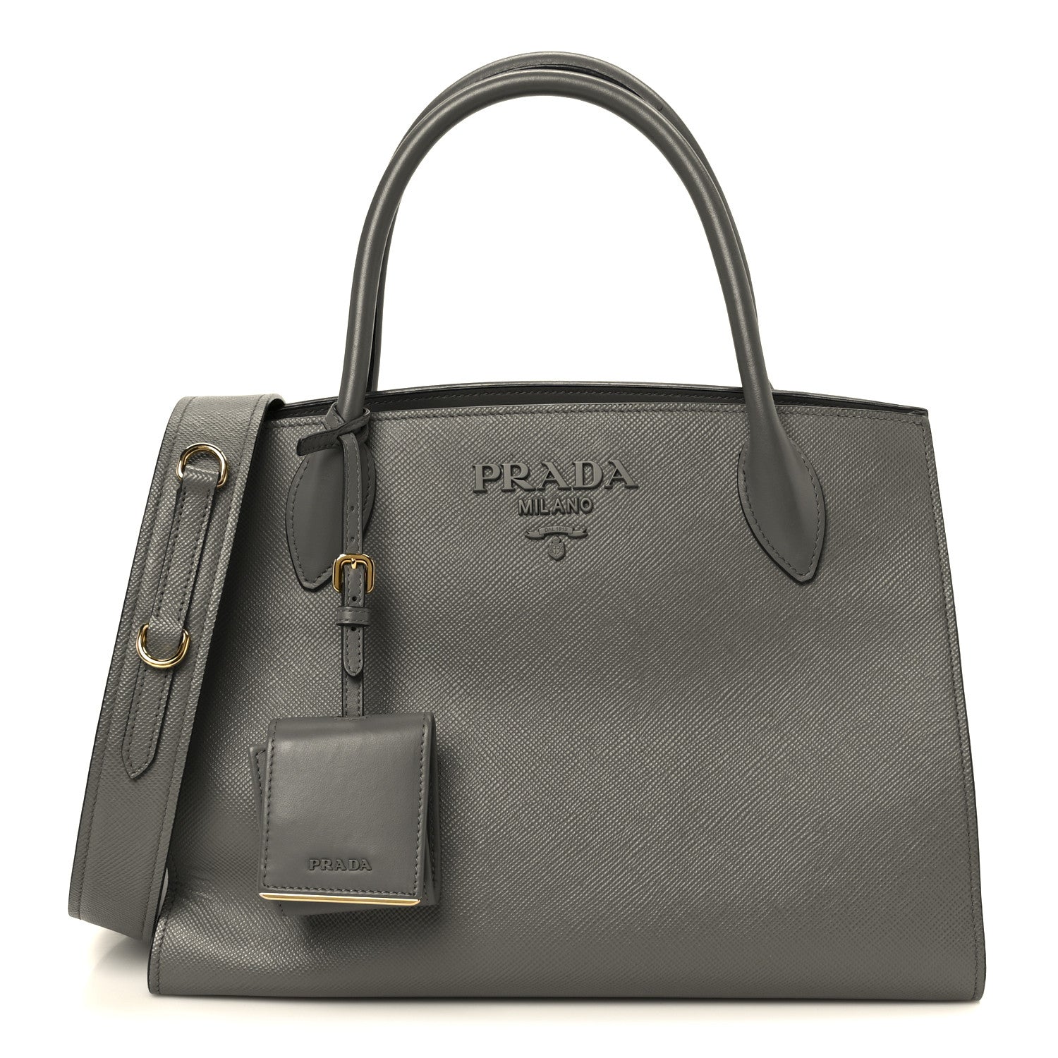 Prada Saffiano Cuir Calfskin Medium Monochrome Top Handle Tote Ardesia