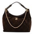 Chanel Suede Calfskin Lambskin Quilted Maxi Hobo Dark Brown
