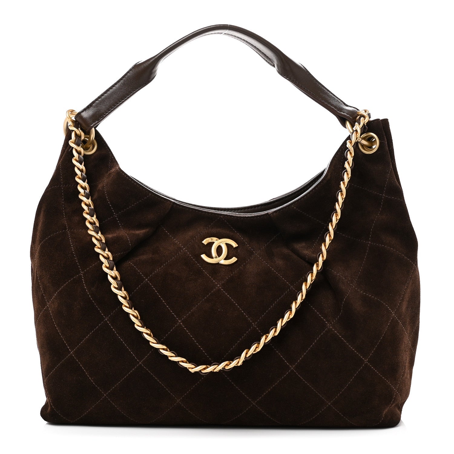 Chanel Suede Calfskin Lambskin Quilted Maxi Hobo Dark Brown