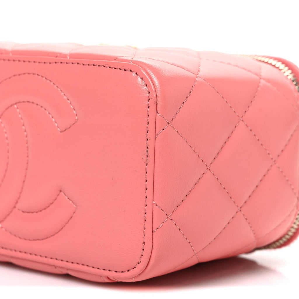 Chanel Lambskin Quilted Small Charming Top Handle Vanity Case With Chain Pink
