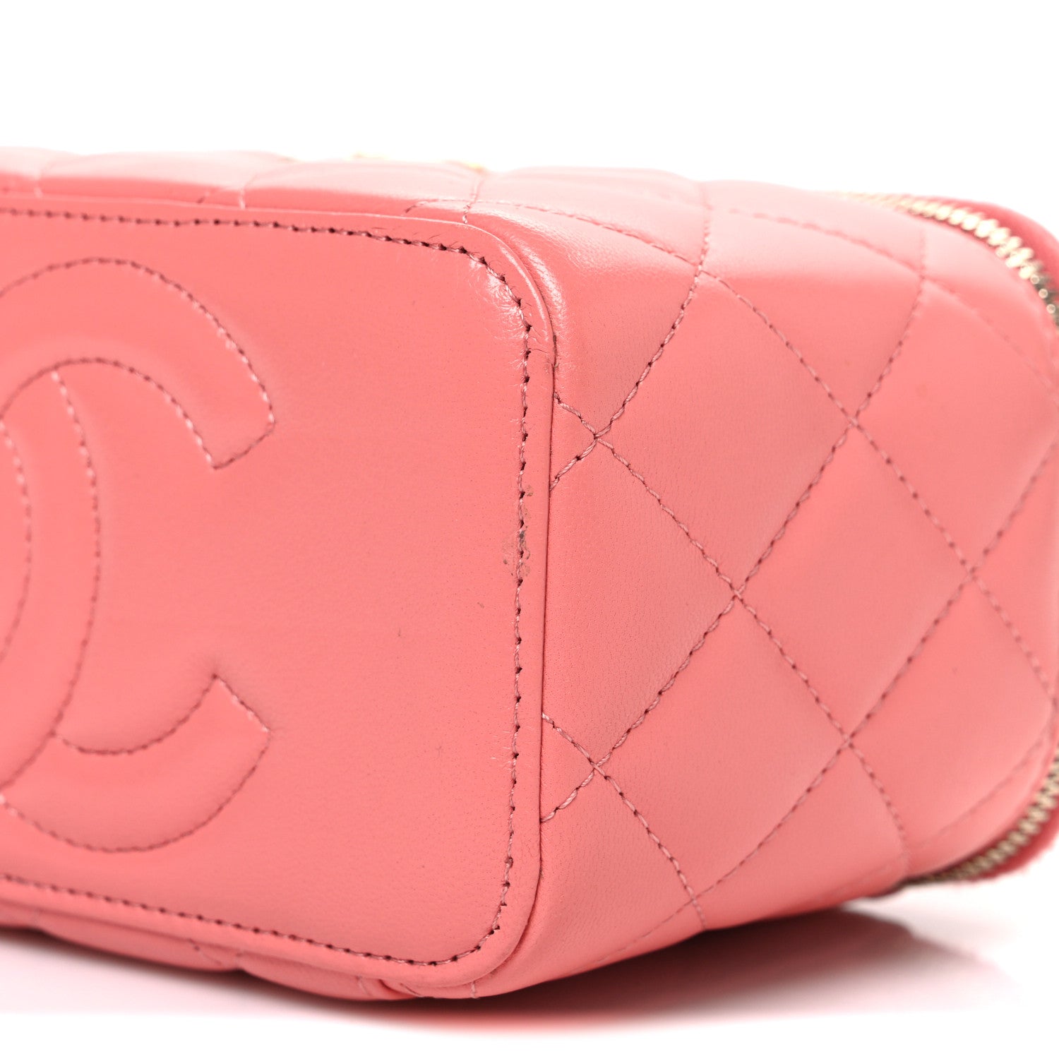 Chanel Lambskin Quilted Small Charming Top Handle Vanity Case With Chain Pink