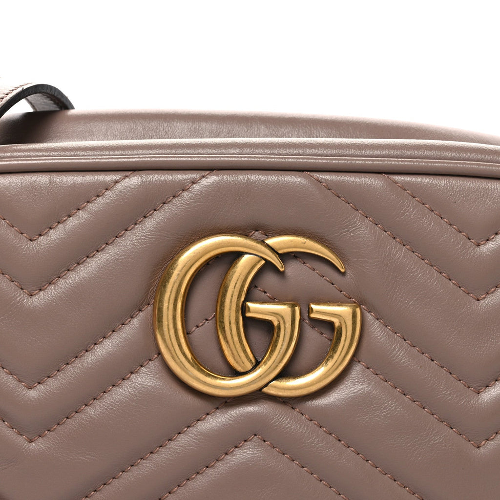 Gucci Calfskin Matelasse Small GG Marmont Chain Shoulder Bag Porcelain Rose