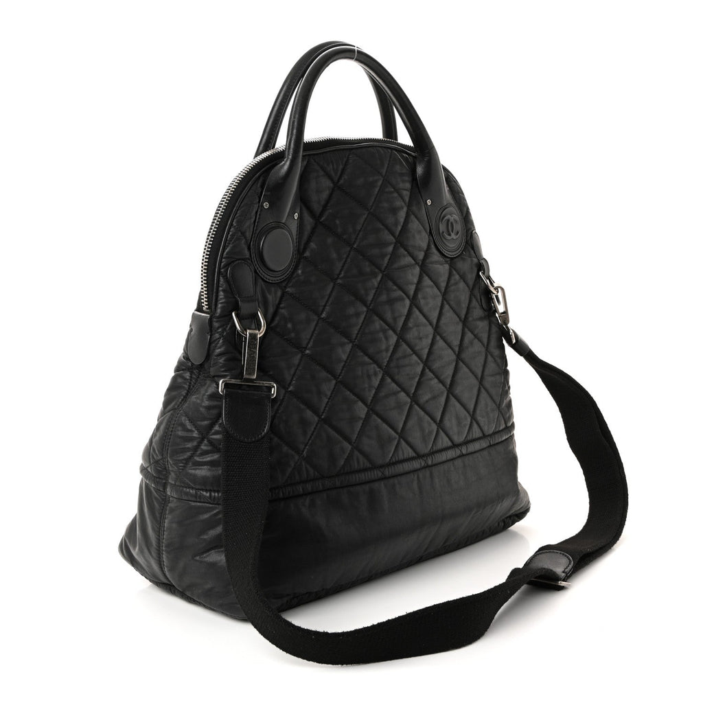 Chanel Coated Canvas Quilted Large Garment Travel Bag Black