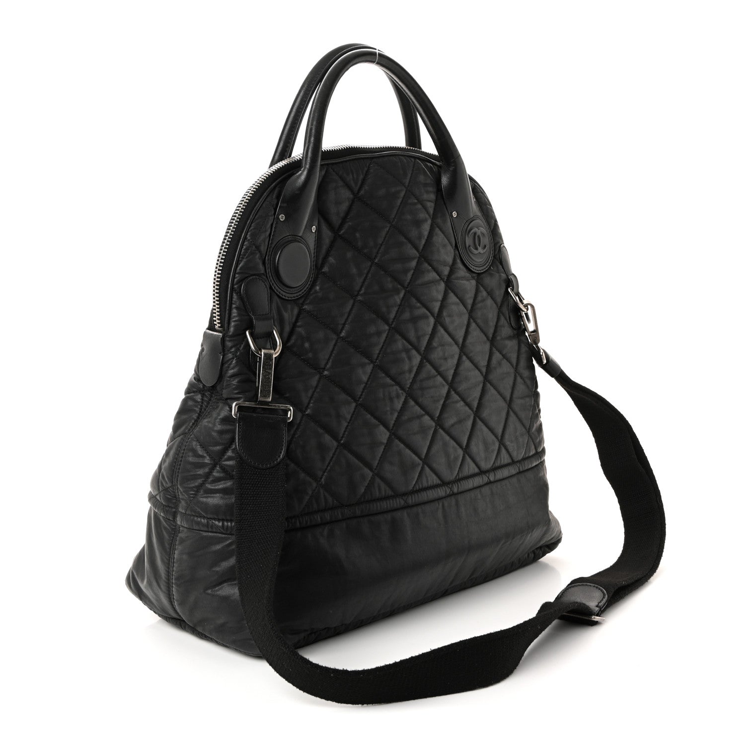 Chanel Coated Canvas Quilted Large Garment Travel Bag Black