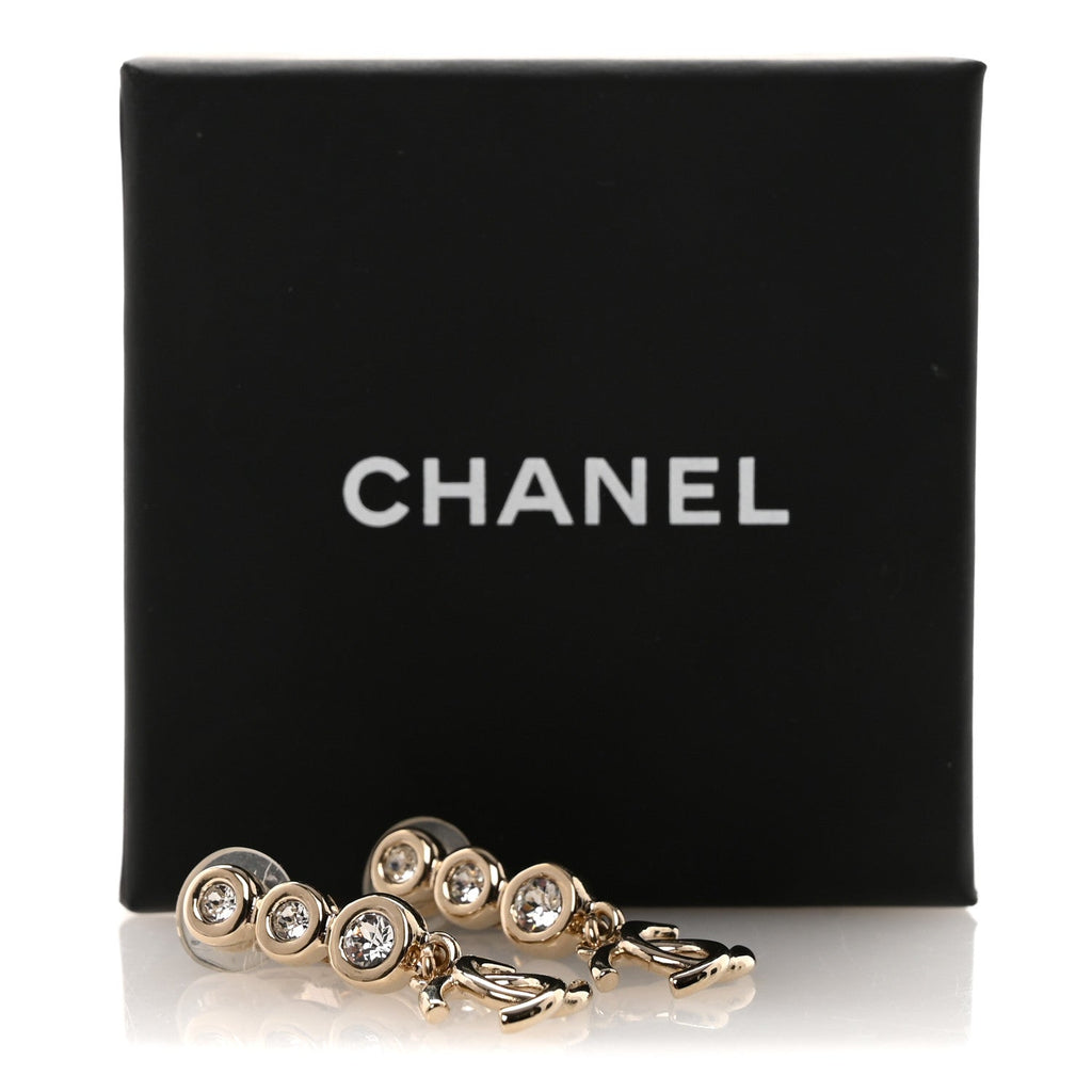 Crystal CC Drop Clip On Earrings Gold