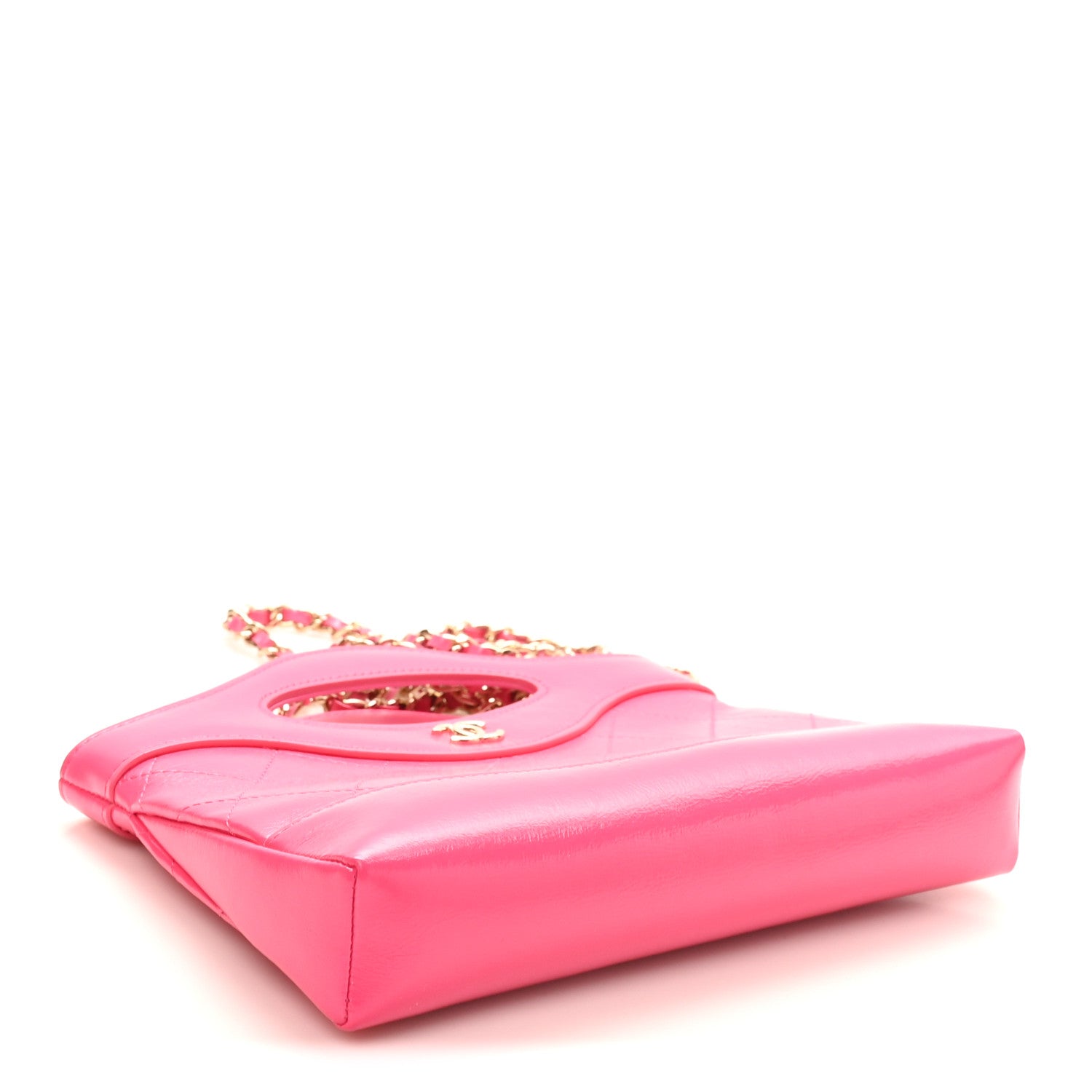 Chanel Shiny Crumpled Calfskin Quilted Nano 31 Shopping Bag Pink