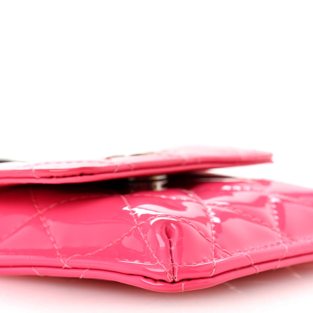Patent Quilted Belt In Love Double Mini Flap Waist Bag Black Pink