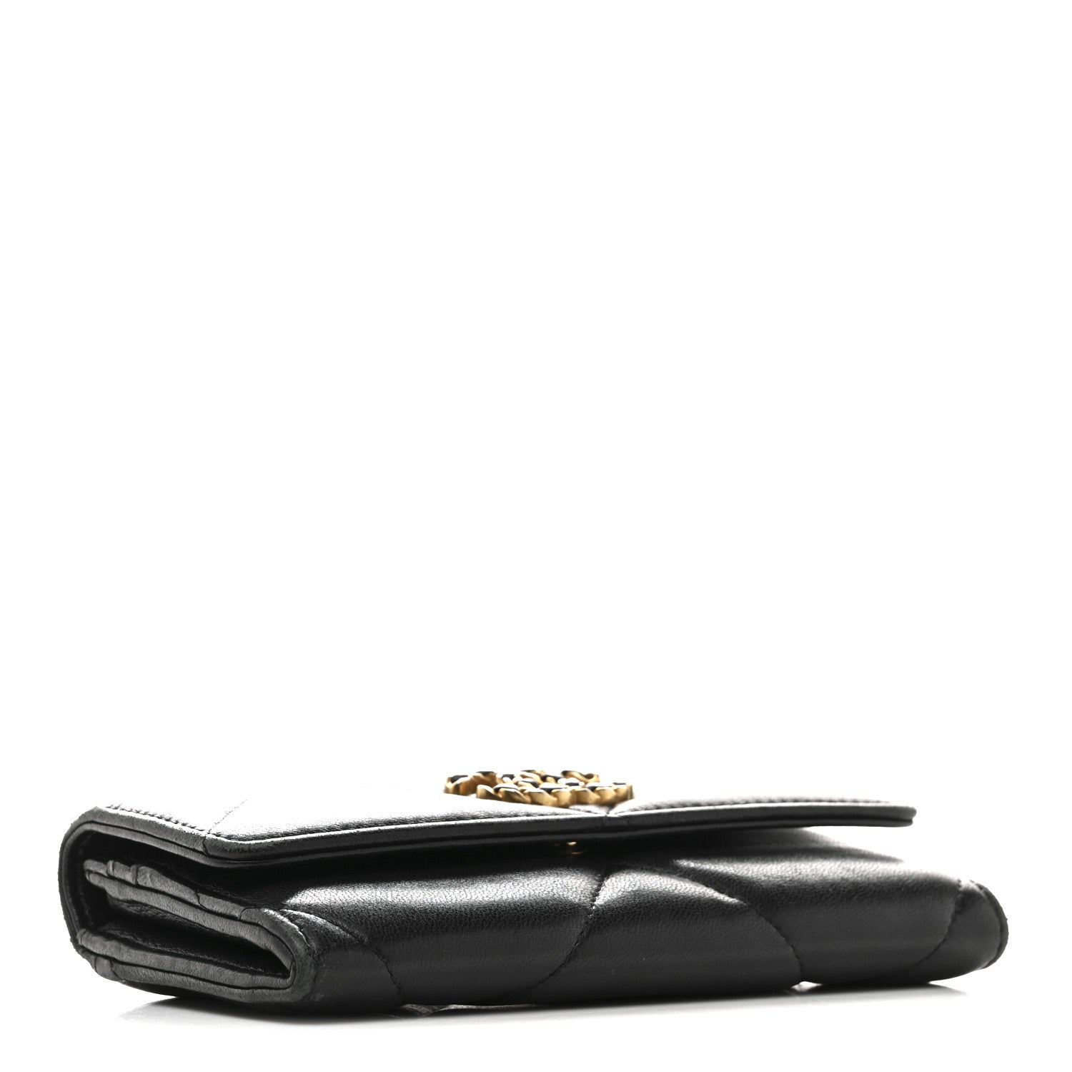 Chanel Shiny Goatskin Quilted Chanel 19 Flap Wallet Black