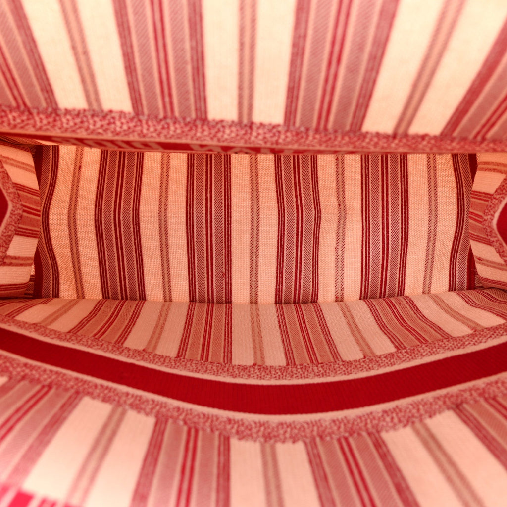 Christian Dior Canvas Embroidered Mykonos Large Striped Book Tote Red