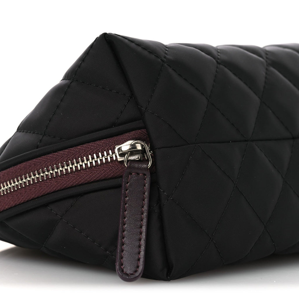 Nylon Quilted Small Cosmetic Case Black