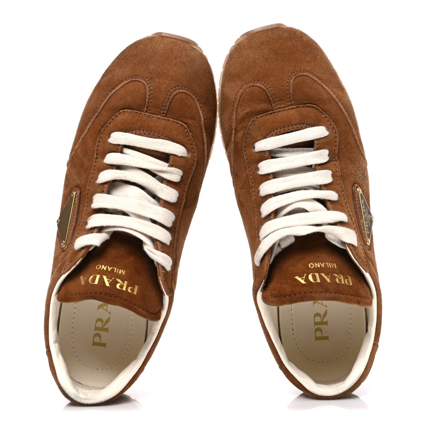 Prada Suede Logo Womens Low Top Sneakers 36.5 Cocoa Brown