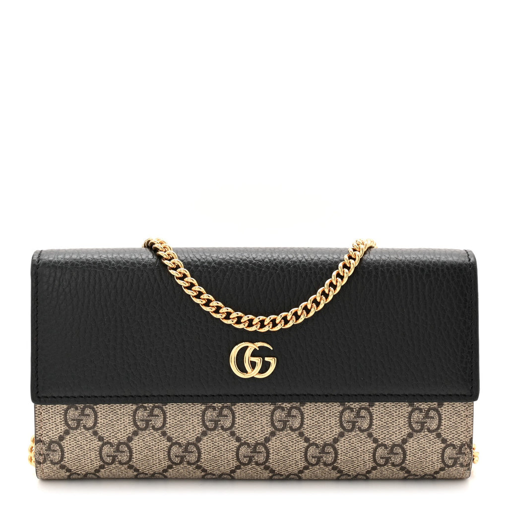 Gucci Dollar Calfskin GG Supreme Monogram Petite GG Marmont Wallet Chain Bag Black Beige Ebony
