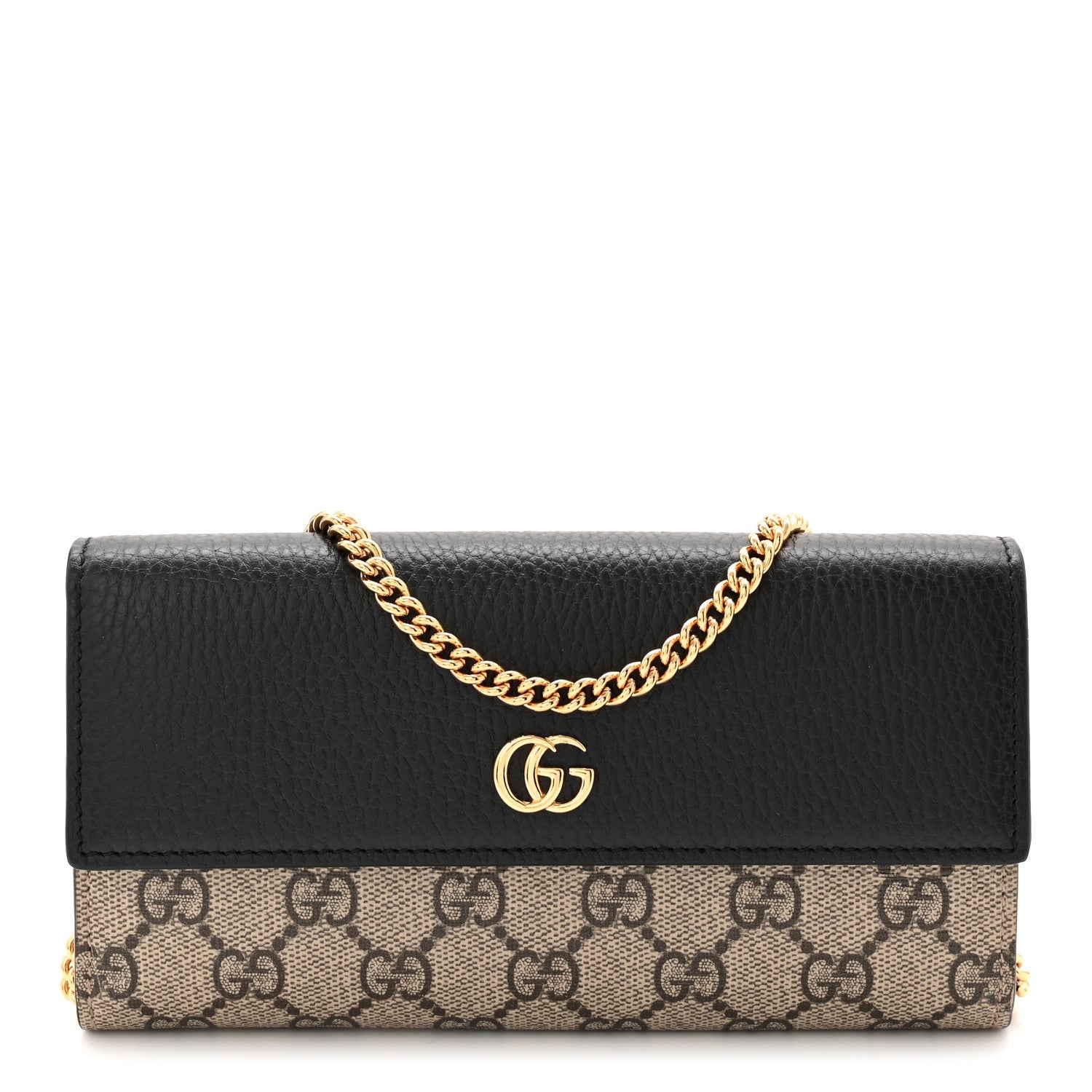 Gucci Dollar Calfskin GG Supreme Monogram Petite GG Marmont Wallet Chain Bag Black Beige Ebony