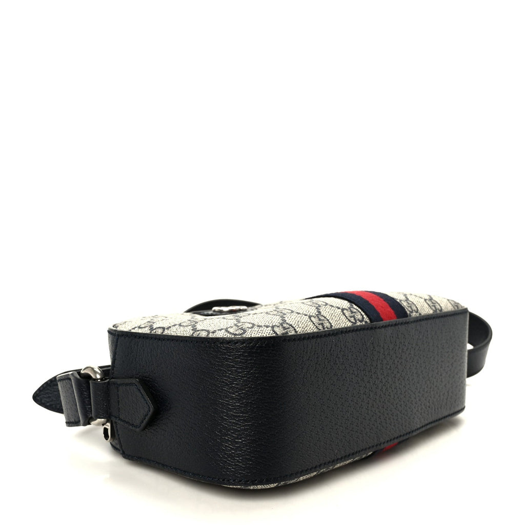 Gucci GG Supreme Monogram Textured Dollar Calfskin Web Small Ophidia Camera Bag Beige Blue