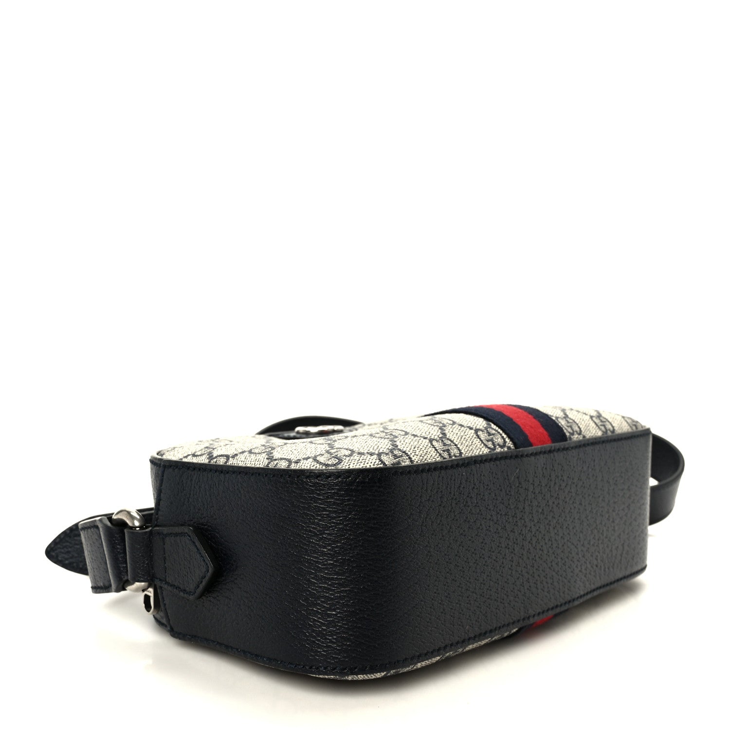 Gucci GG Supreme Monogram Textured Dollar Calfskin Web Small Ophidia Camera Bag Beige Blue