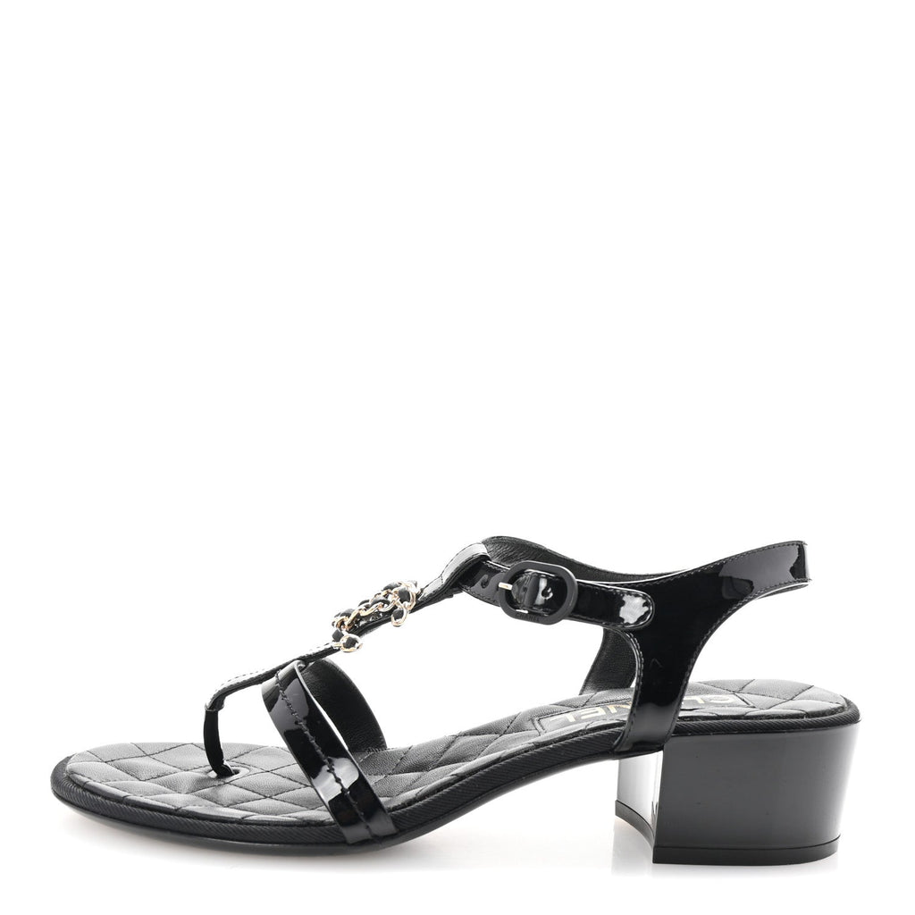 Patent CC Logo Thong Sandals 37 Black