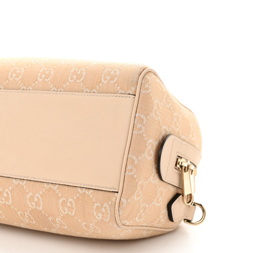 Gucci Summer Denim Calfskin GG Monogram Small Ophidia Top Handle Bag Souffle Rose