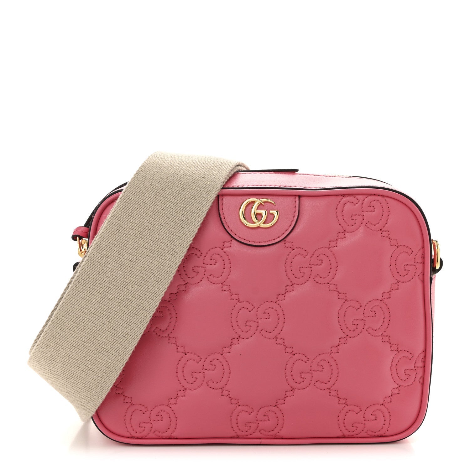 Gucci Calfskin GG Matelasse Small Shoulder Bag Rhodamine Pink Natural