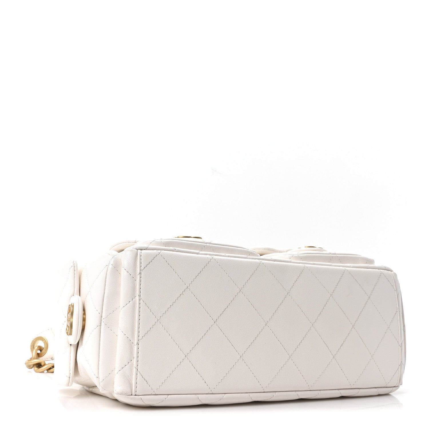 Chanel Shiny Lambskin Quilted Trendy Pockets Hobo White