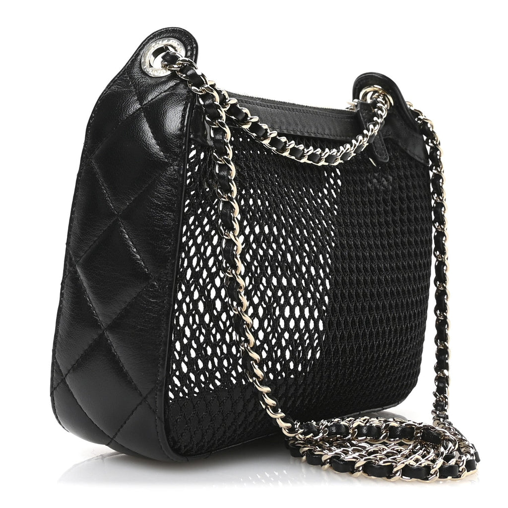Chanel Mesh Shiny Lambskin Clutch With Chain Black