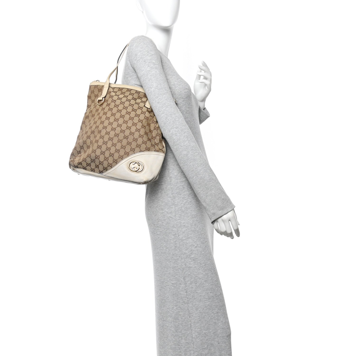 Gucci Monogram Medium New Britt Hobo Tote Off White