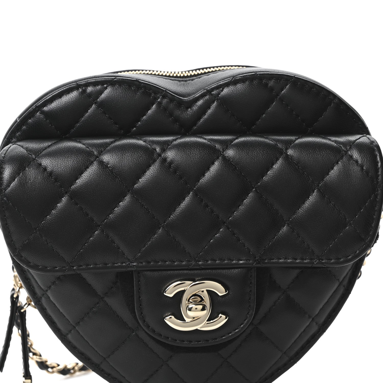 Chanel Lambskin Quilted CC In Love Heart Bag Black