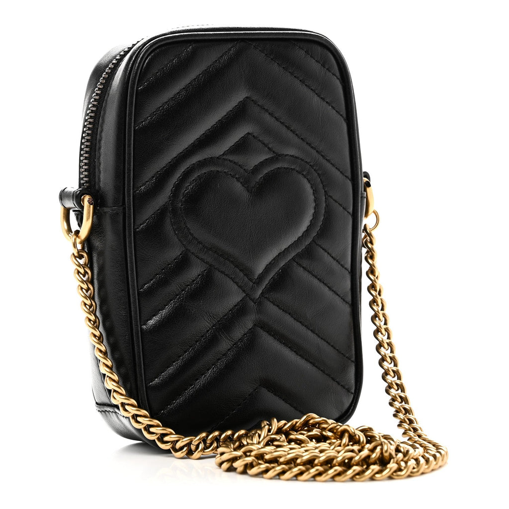 Gucci Calfskin Matelasse Mini GG Marmont Crossbody Bag Black