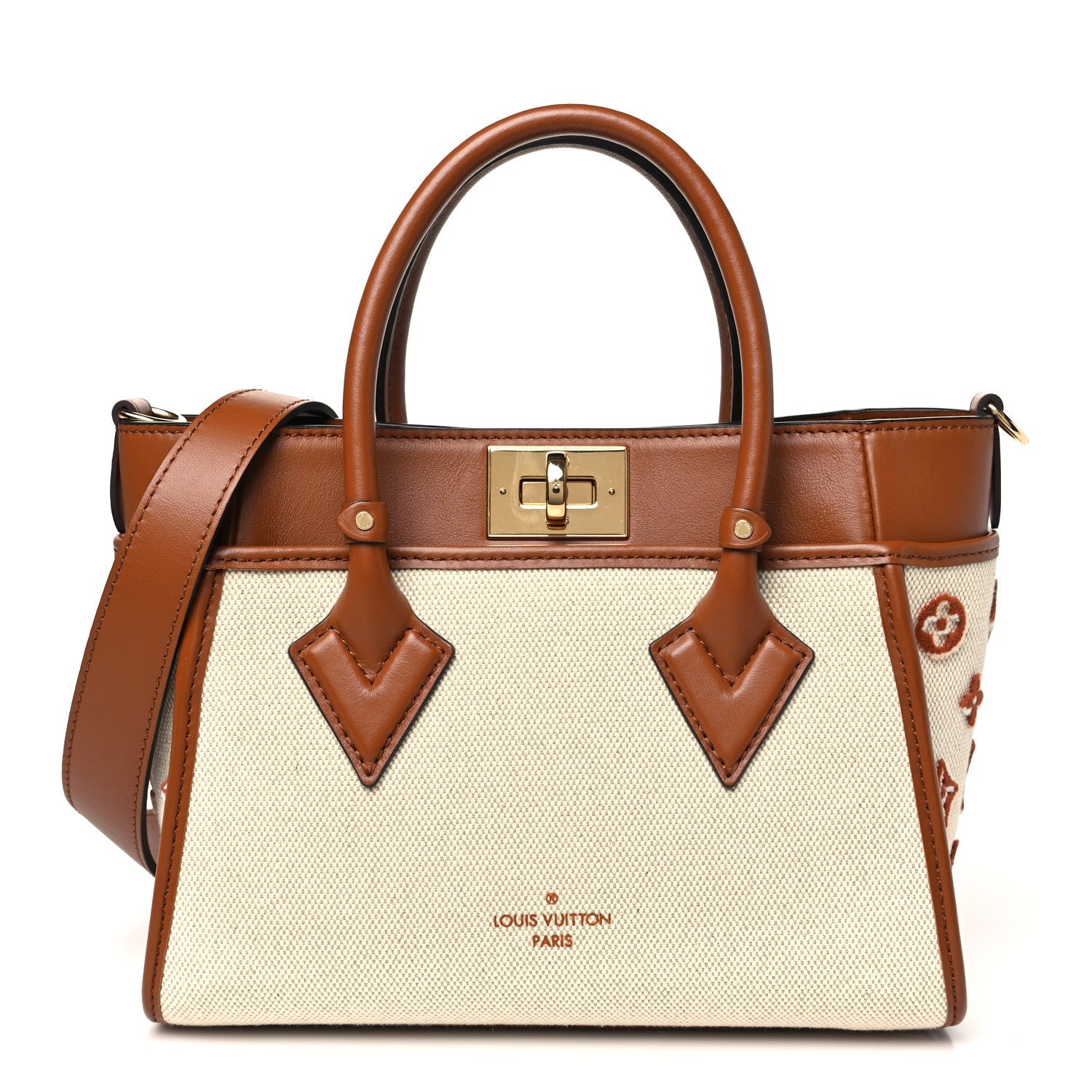 Louis Vuitton Canvas Calfskin Monogram On My Side PM Caramel Tan