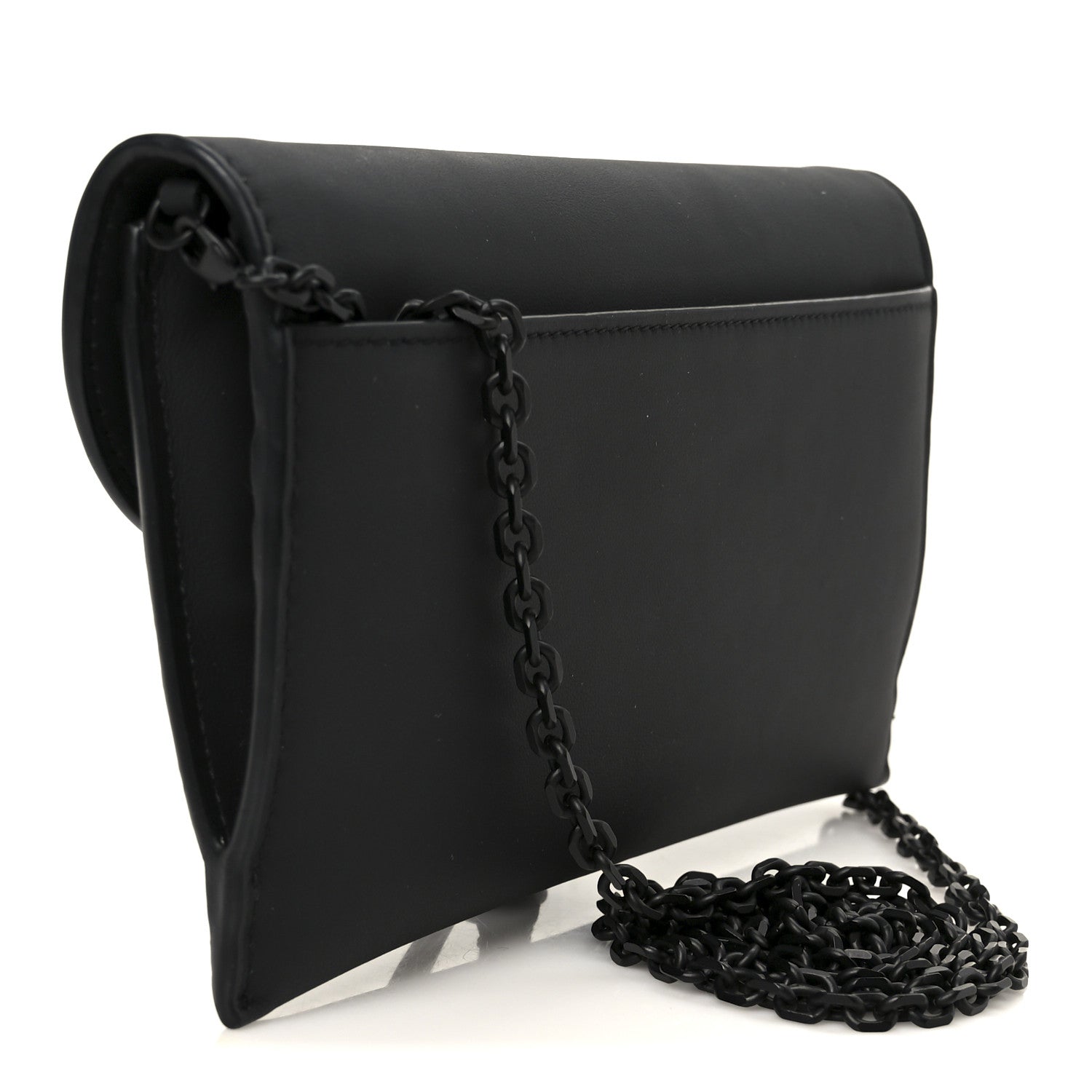 Christian Dior Ultra Matte Calfskin Saddle Chain Wallet Pouch Black