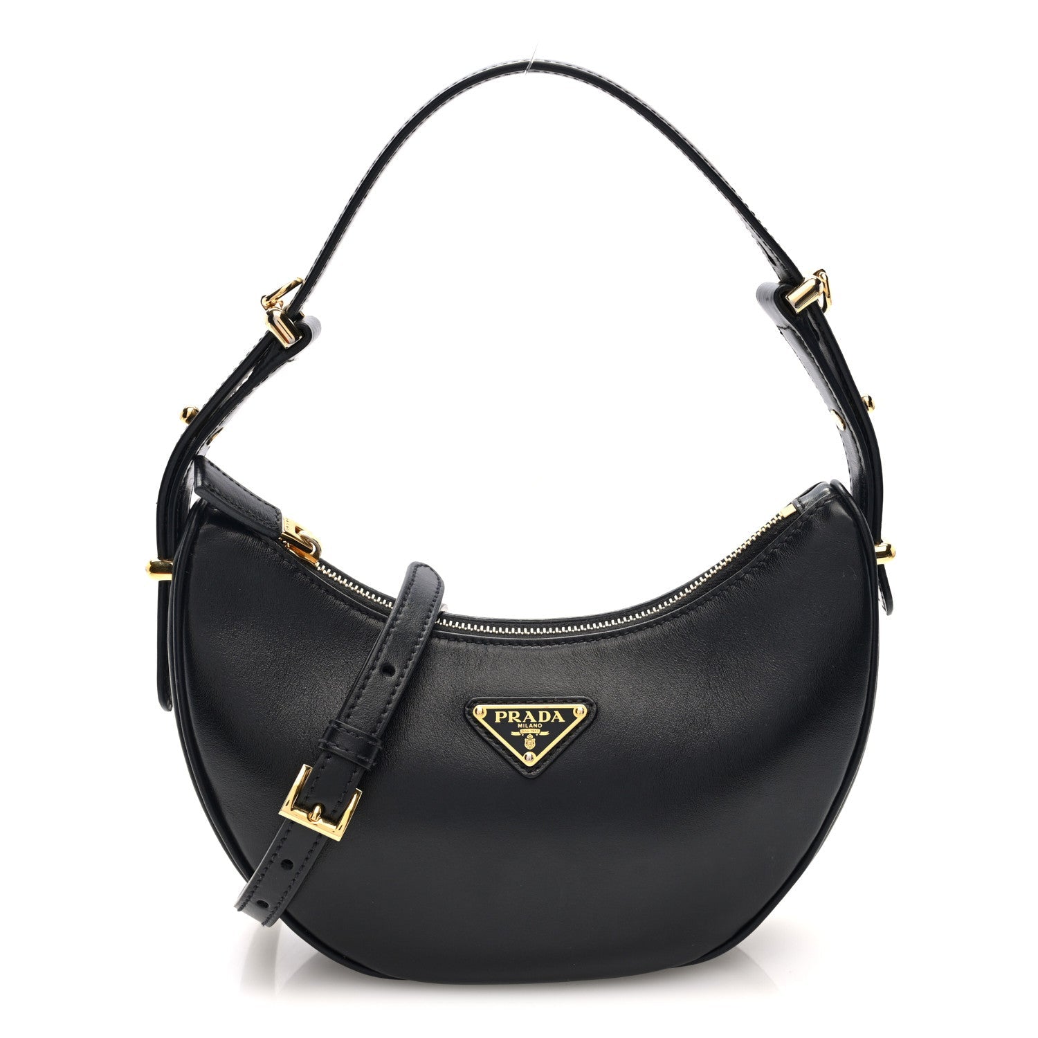 Prada Soft Calfskin Arque Shoulder Bag Black
