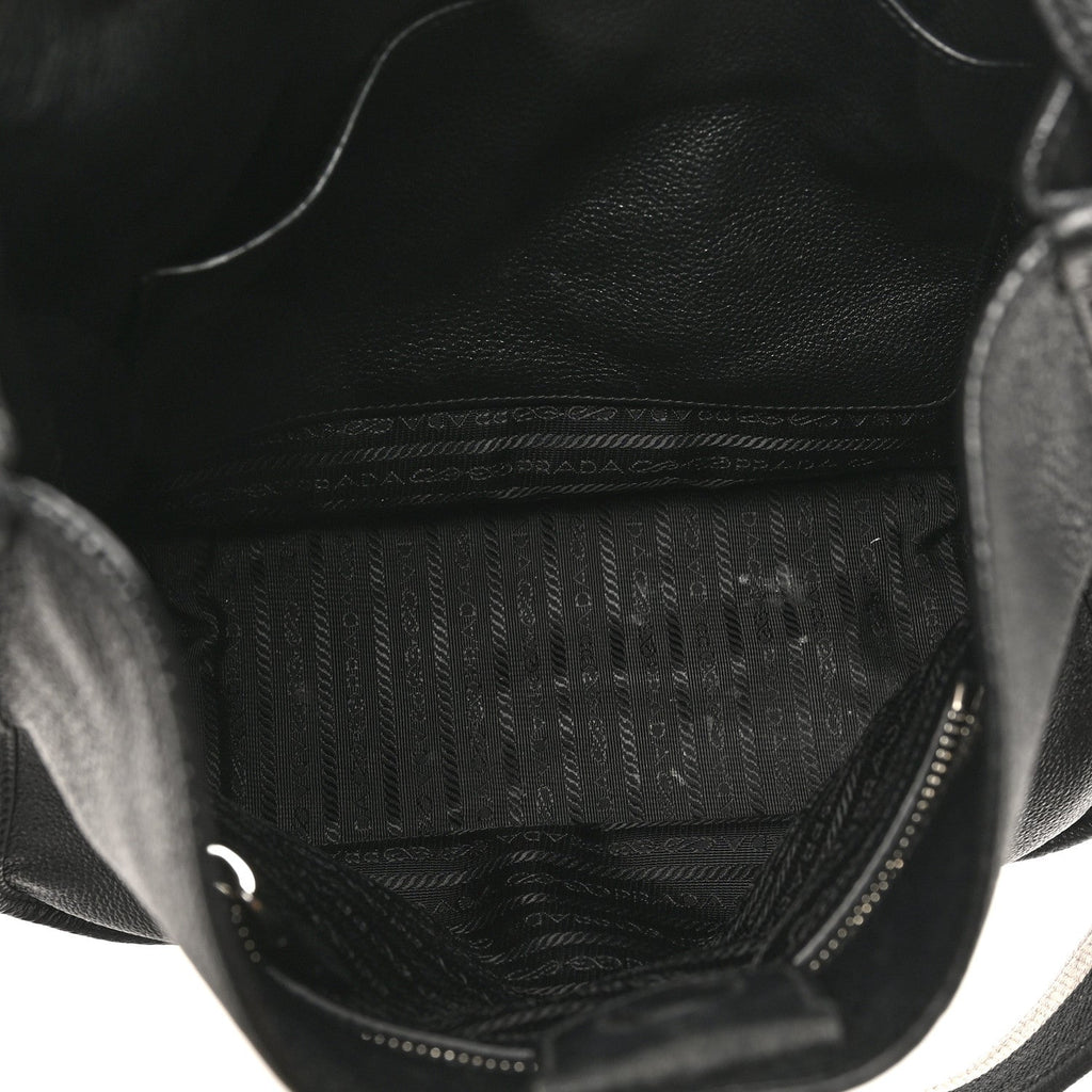 Prada Vitello Daino Soft Hobo Messenger Bag Black