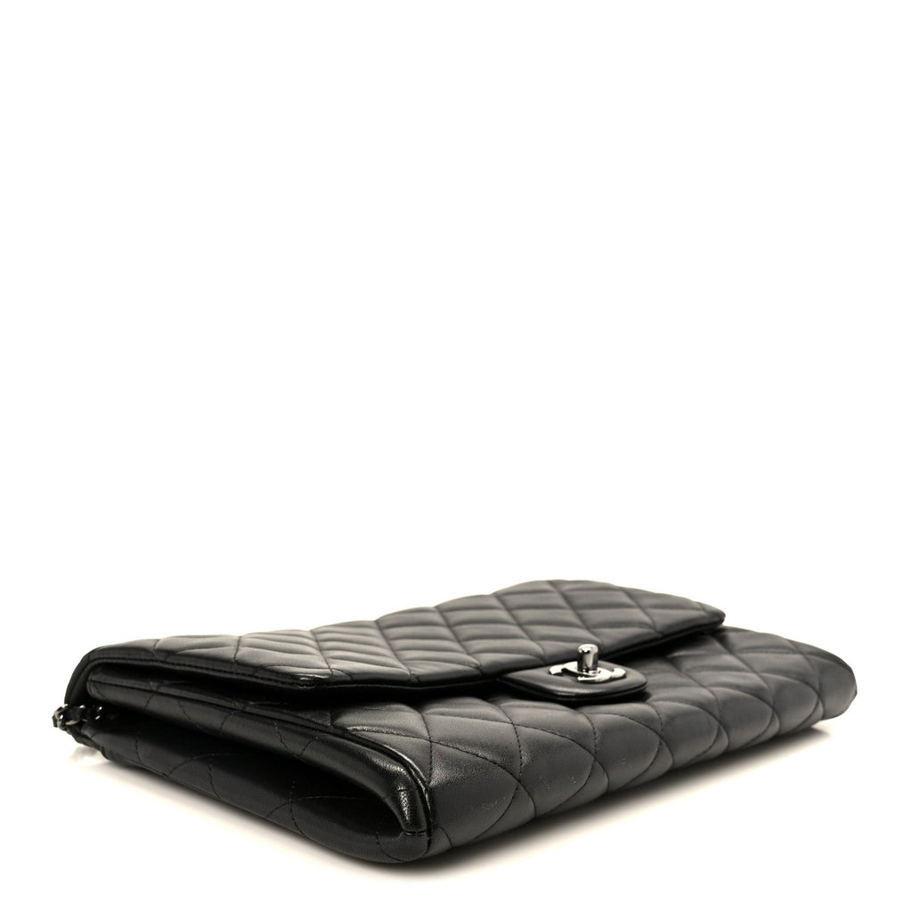 Chanel Lambskin Quilted Clutch With Chain Flap Black