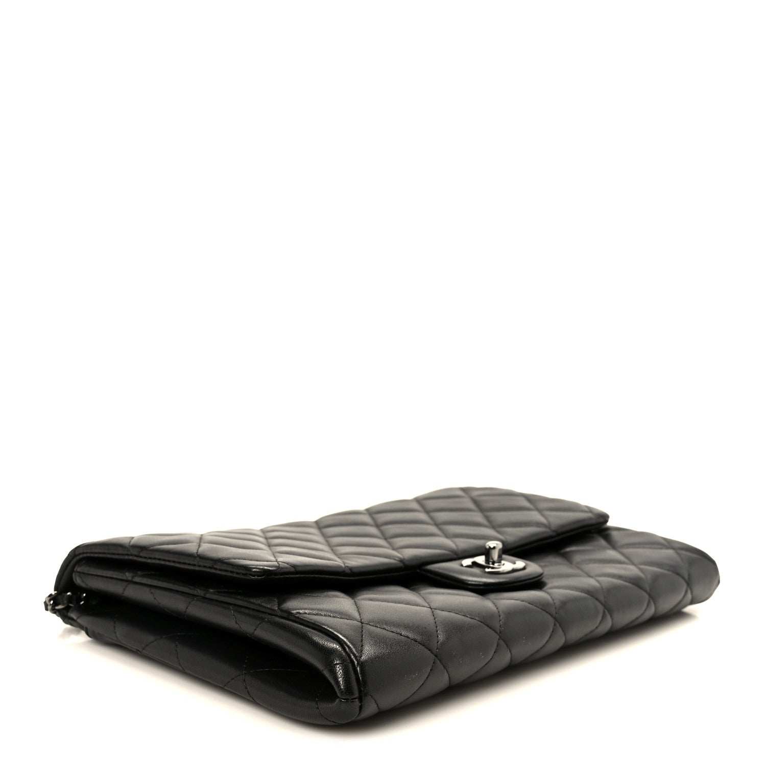 Chanel Lambskin Quilted Clutch With Chain Flap Black
