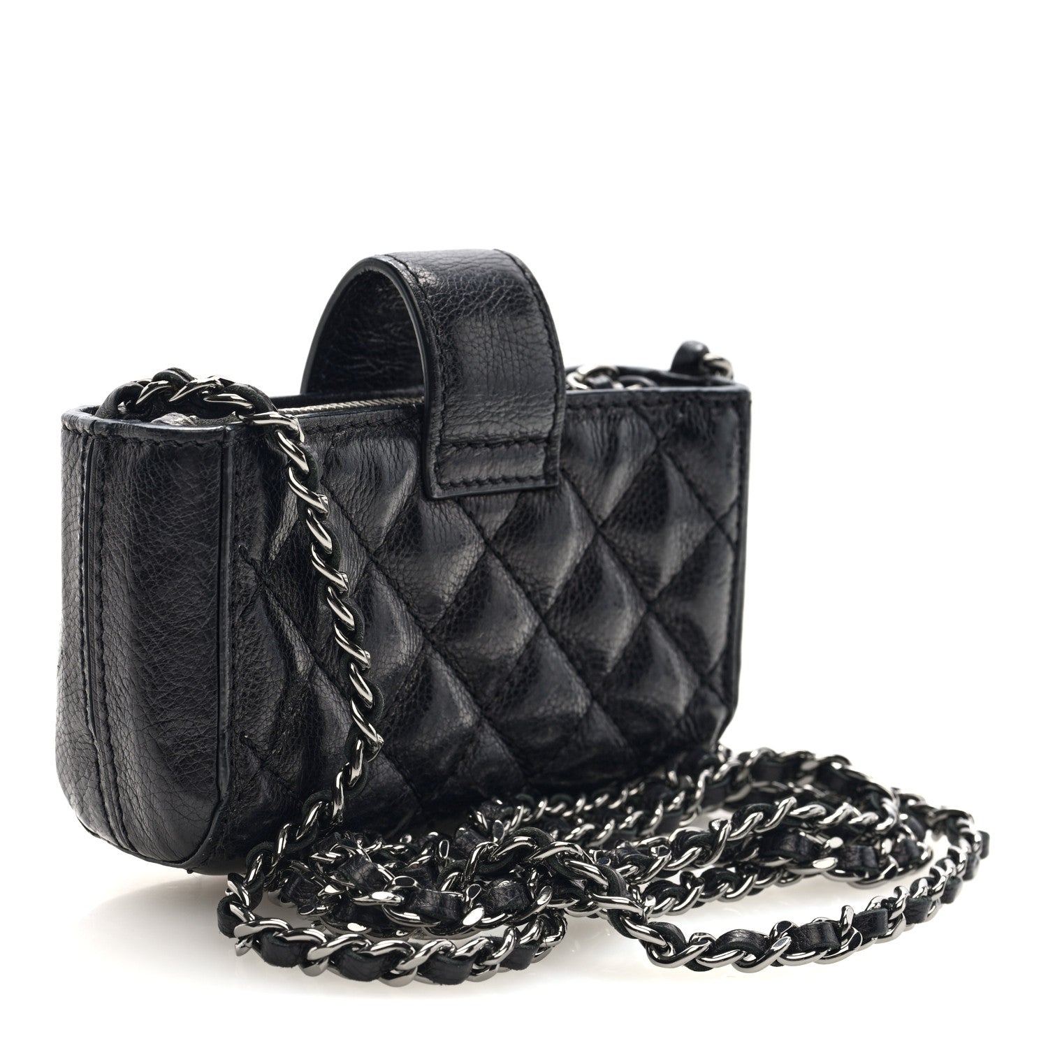 Caviar Quilted Mini Phone Holder Clutch With Chain Black