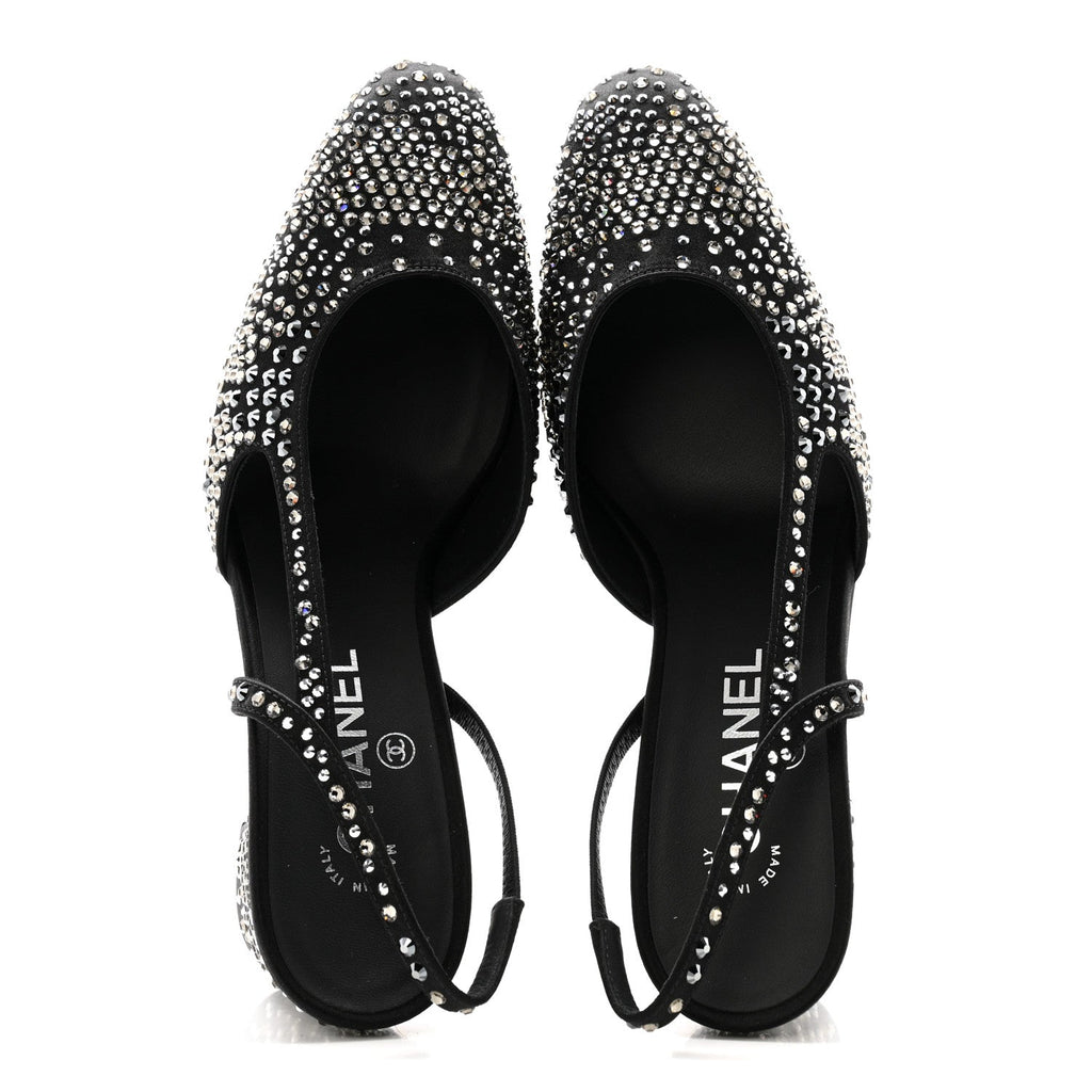 Chanel Strass Cap Toe CC Slingback Pumps 39.5 Black