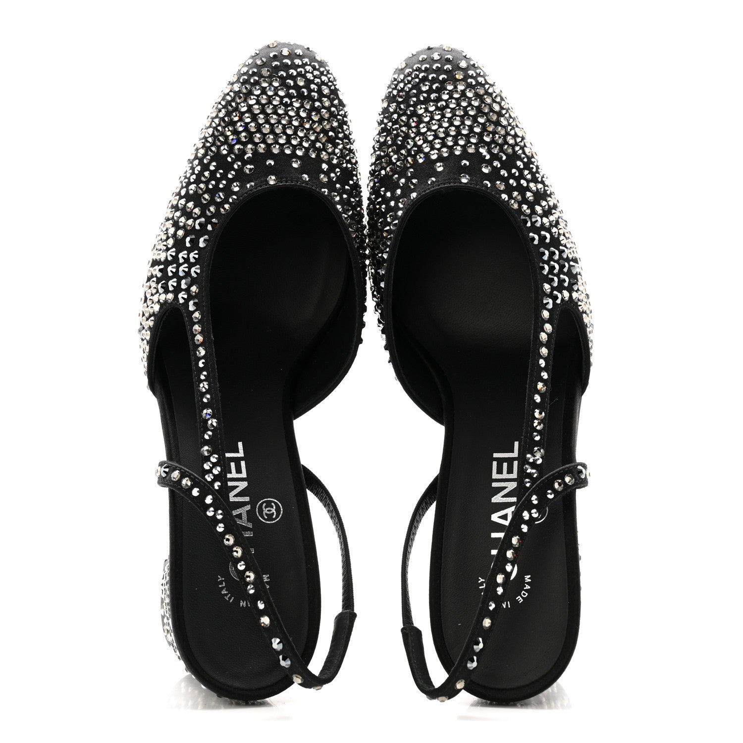 Chanel Strass Cap Toe CC Slingback Pumps 39.5 Black