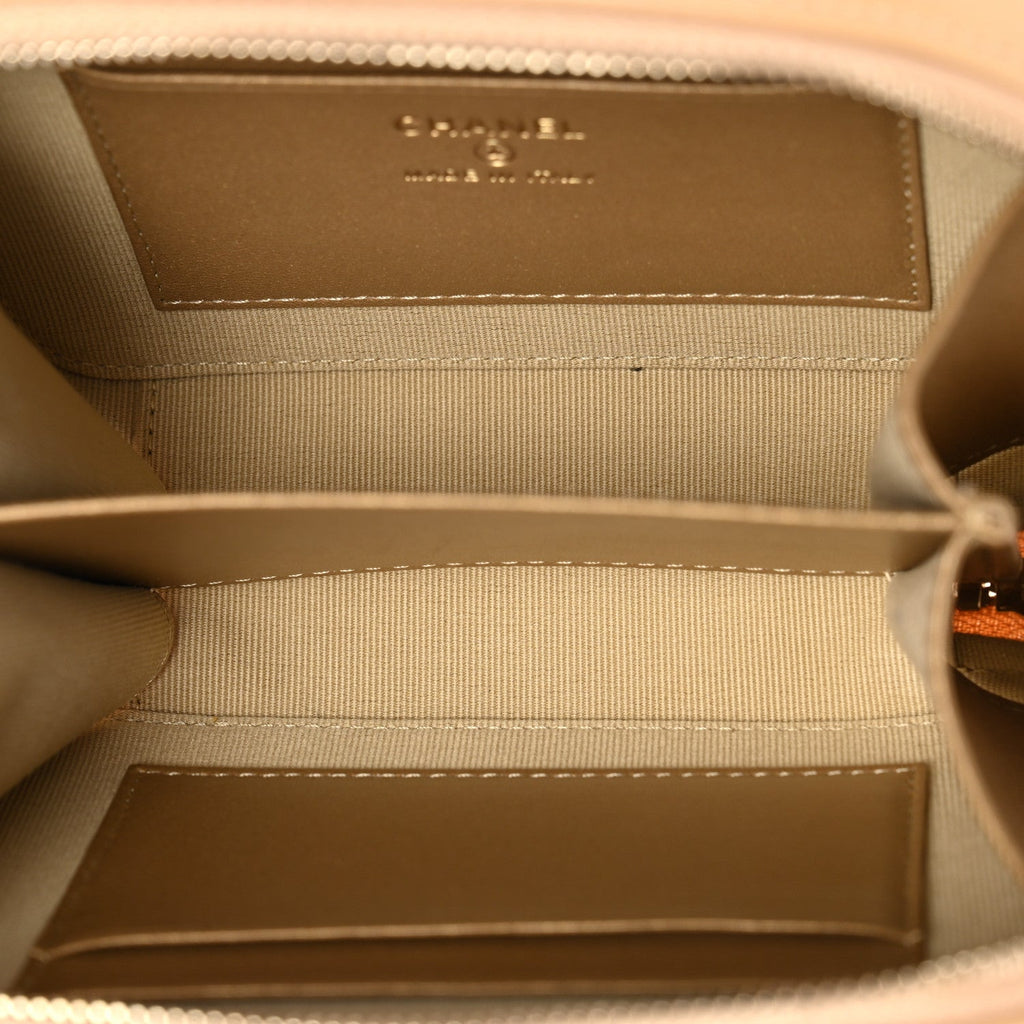 Chanel Lambskin Quilted CC Pearl Crush Camera Case Beige